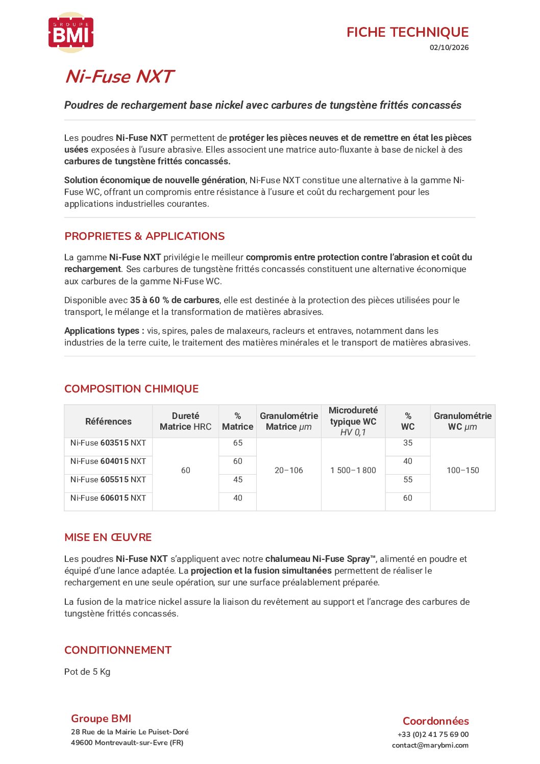 Poudres de rechargement Ni-Fuse NXT